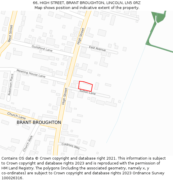 66, HIGH STREET, BRANT BROUGHTON, LINCOLN, LN5 0RZ: Location map and indicative extent of plot