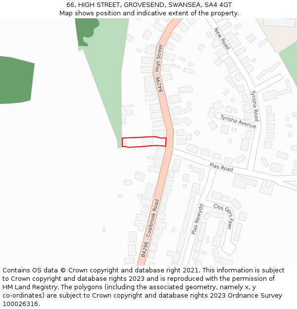 66, HIGH STREET, GROVESEND, SWANSEA, SA4 4GT: Location map and indicative extent of plot