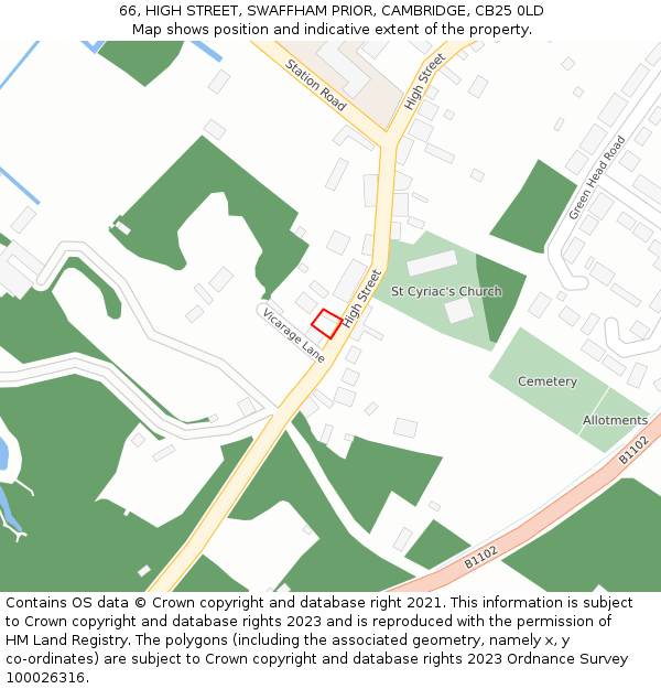66, HIGH STREET, SWAFFHAM PRIOR, CAMBRIDGE, CB25 0LD: Location map and indicative extent of plot