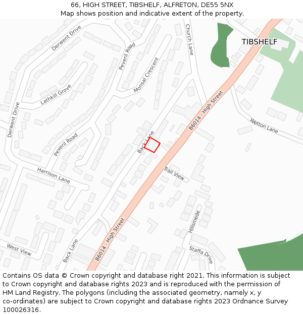 66, HIGH STREET, TIBSHELF, ALFRETON, DE55 5NX: Location map and indicative extent of plot