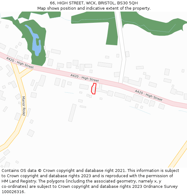 66, HIGH STREET, WICK, BRISTOL, BS30 5QH: Location map and indicative extent of plot