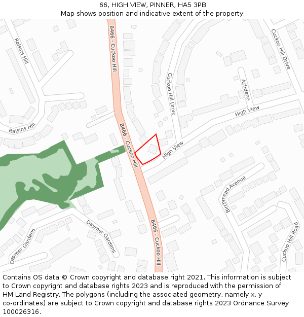 66, HIGH VIEW, PINNER, HA5 3PB: Location map and indicative extent of plot