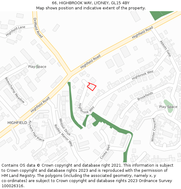 66, HIGHBROOK WAY, LYDNEY, GL15 4BY: Location map and indicative extent of plot