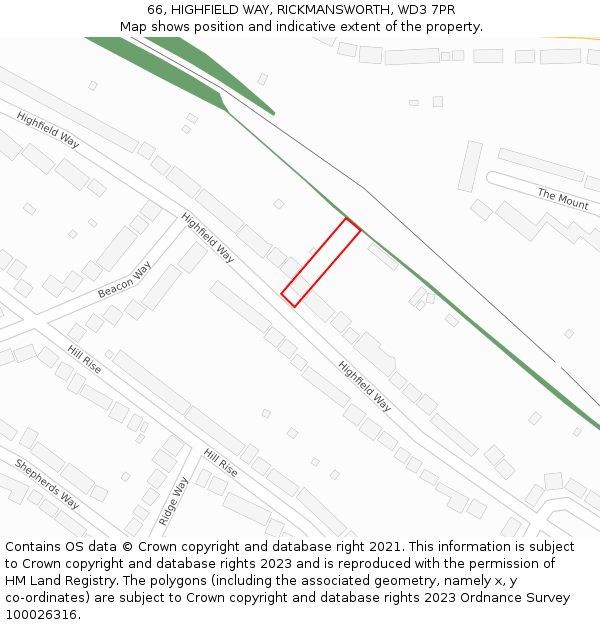 66, HIGHFIELD WAY, RICKMANSWORTH, WD3 7PR: Location map and indicative extent of plot