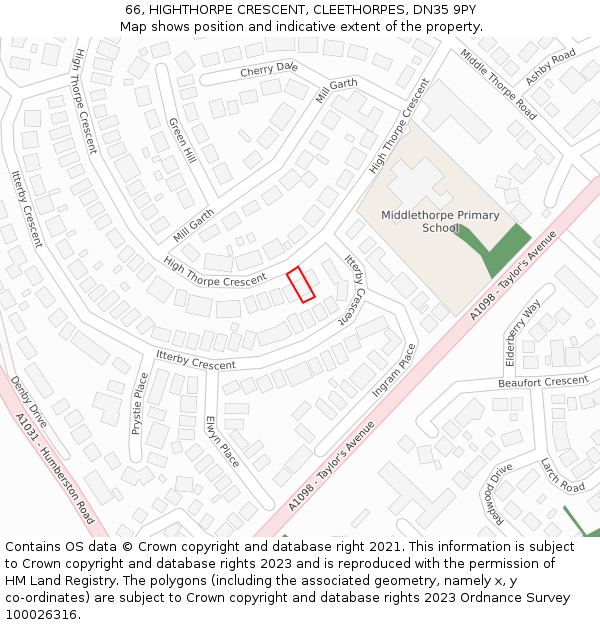 66, HIGHTHORPE CRESCENT, CLEETHORPES, DN35 9PY: Location map and indicative extent of plot