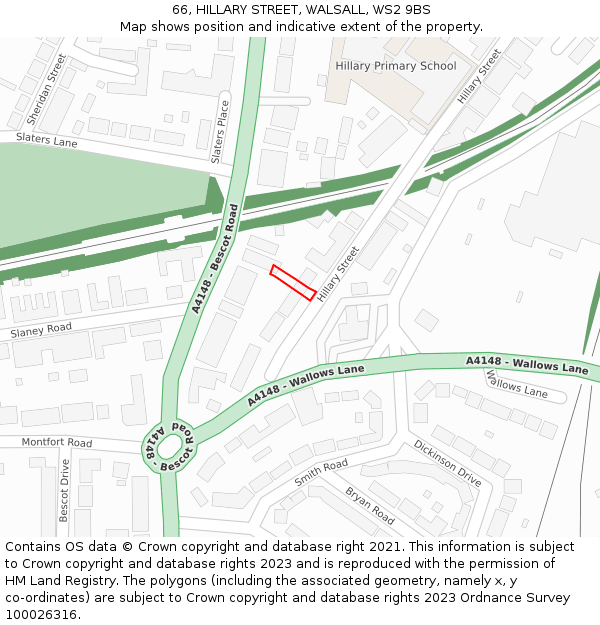 66, HILLARY STREET, WALSALL, WS2 9BS: Location map and indicative extent of plot