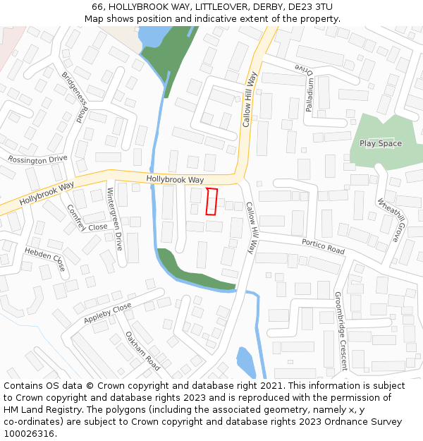 66, HOLLYBROOK WAY, LITTLEOVER, DERBY, DE23 3TU: Location map and indicative extent of plot