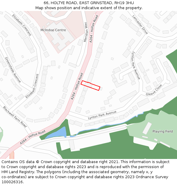 66, HOLTYE ROAD, EAST GRINSTEAD, RH19 3HU: Location map and indicative extent of plot