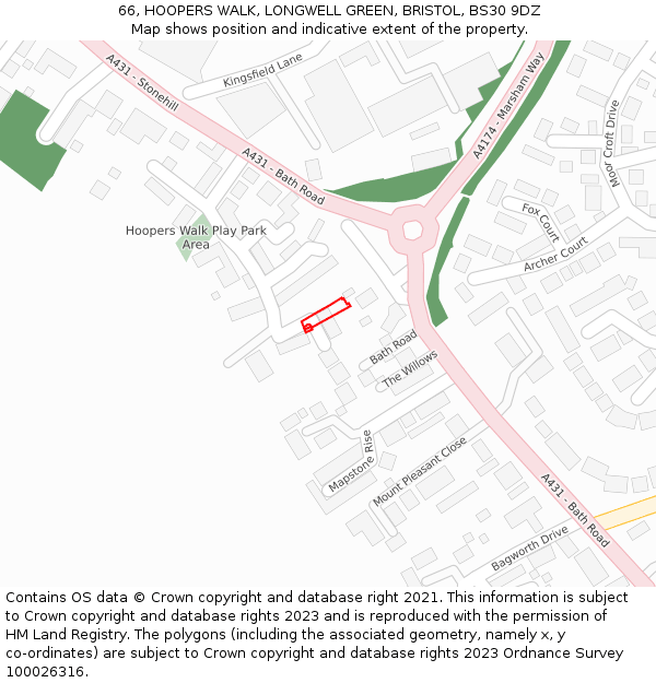 66, HOOPERS WALK, LONGWELL GREEN, BRISTOL, BS30 9DZ: Location map and indicative extent of plot