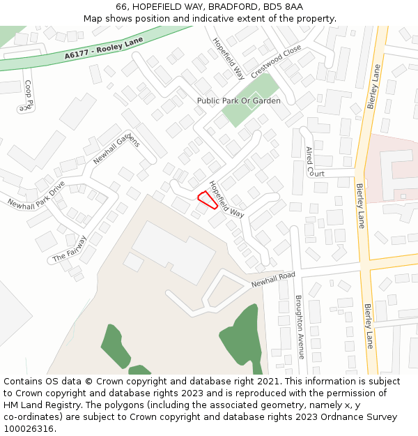 66, HOPEFIELD WAY, BRADFORD, BD5 8AA: Location map and indicative extent of plot