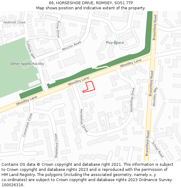 66, HORSESHOE DRIVE, ROMSEY, SO51 7TP: Location map and indicative extent of plot