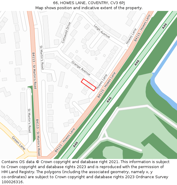 66, HOWES LANE, COVENTRY, CV3 6PJ: Location map and indicative extent of plot