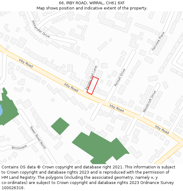 66, IRBY ROAD, WIRRAL, CH61 6XF: Location map and indicative extent of plot