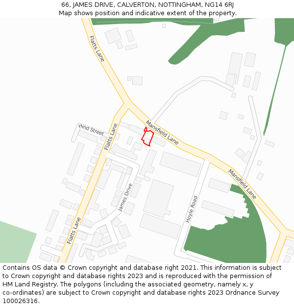 66, JAMES DRIVE, CALVERTON, NOTTINGHAM, NG14 6RJ: Location map and indicative extent of plot