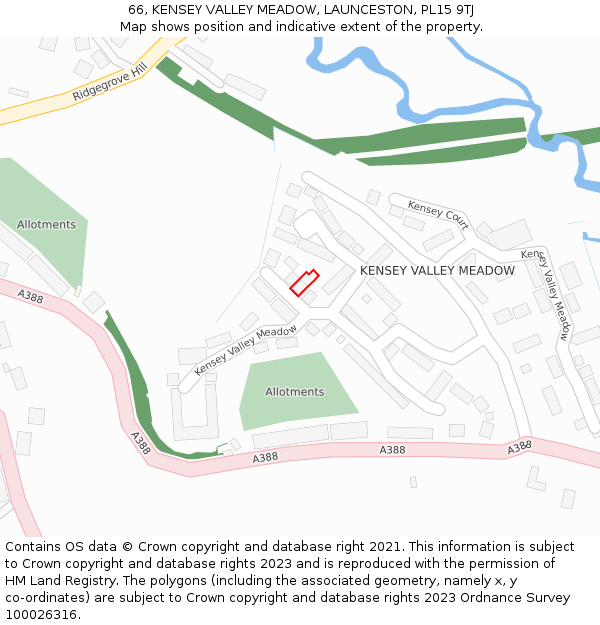 66, KENSEY VALLEY MEADOW, LAUNCESTON, PL15 9TJ: Location map and indicative extent of plot