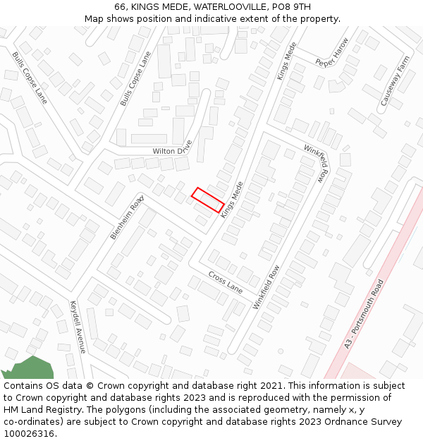 66, KINGS MEDE, WATERLOOVILLE, PO8 9TH: Location map and indicative extent of plot