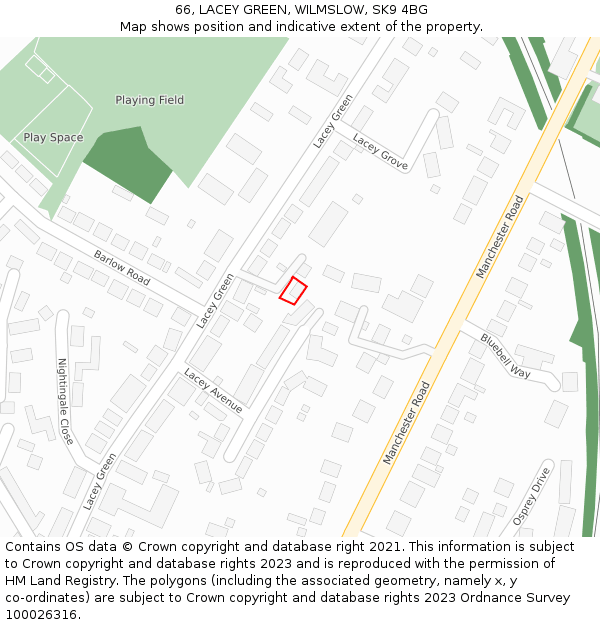 66, LACEY GREEN, WILMSLOW, SK9 4BG: Location map and indicative extent of plot