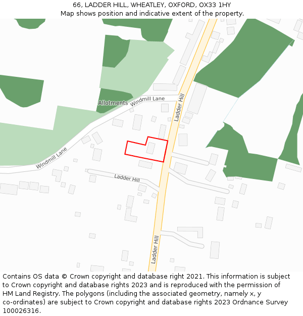 66, LADDER HILL, WHEATLEY, OXFORD, OX33 1HY: Location map and indicative extent of plot