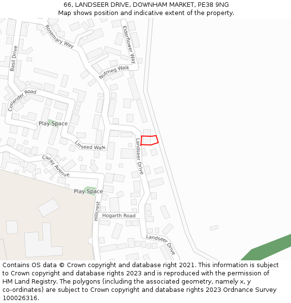 66, LANDSEER DRIVE, DOWNHAM MARKET, PE38 9NG: Location map and indicative extent of plot