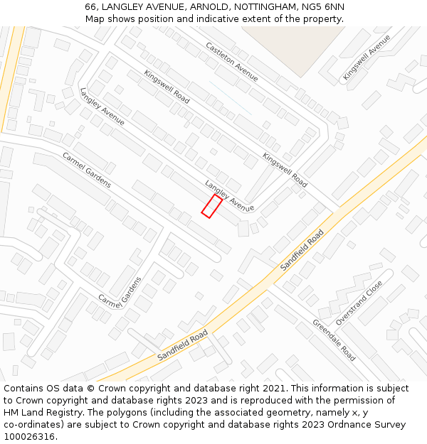 66, LANGLEY AVENUE, ARNOLD, NOTTINGHAM, NG5 6NN: Location map and indicative extent of plot