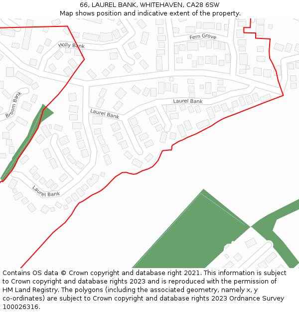 66, LAUREL BANK, WHITEHAVEN, CA28 6SW: Location map and indicative extent of plot