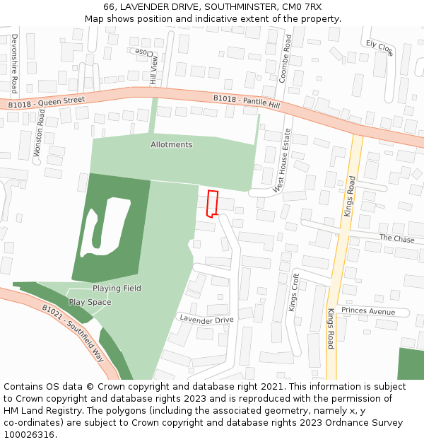 66, LAVENDER DRIVE, SOUTHMINSTER, CM0 7RX: Location map and indicative extent of plot