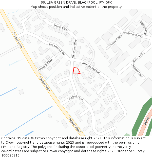 66, LEA GREEN DRIVE, BLACKPOOL, FY4 5FX: Location map and indicative extent of plot