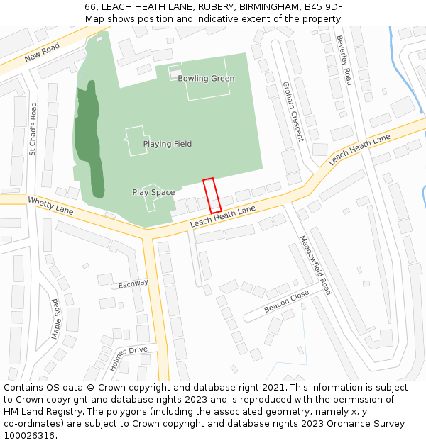 66, LEACH HEATH LANE, RUBERY, BIRMINGHAM, B45 9DF: Location map and indicative extent of plot