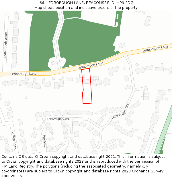 66, LEDBOROUGH LANE, BEACONSFIELD, HP9 2DG: Location map and indicative extent of plot