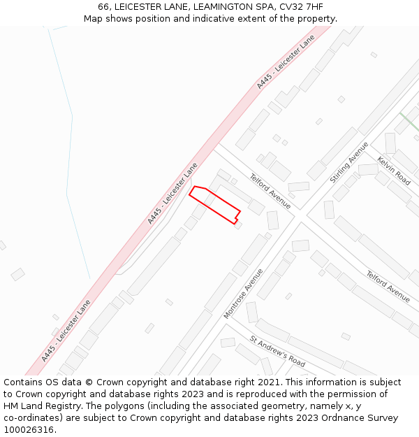 66, LEICESTER LANE, LEAMINGTON SPA, CV32 7HF: Location map and indicative extent of plot