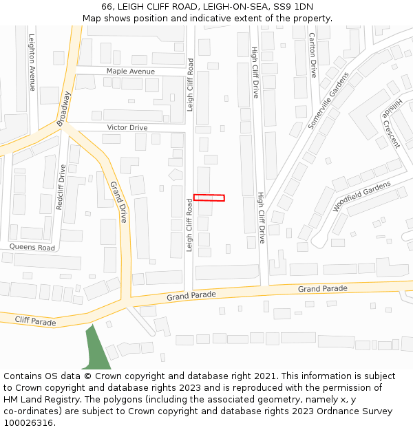 66, LEIGH CLIFF ROAD, LEIGH-ON-SEA, SS9 1DN: Location map and indicative extent of plot