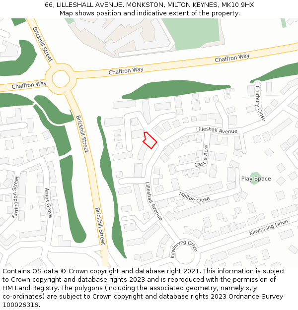 66, LILLESHALL AVENUE, MONKSTON, MILTON KEYNES, MK10 9HX: Location map and indicative extent of plot