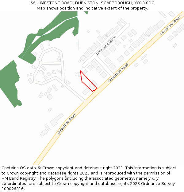 66, LIMESTONE ROAD, BURNISTON, SCARBOROUGH, YO13 0DG: Location map and indicative extent of plot