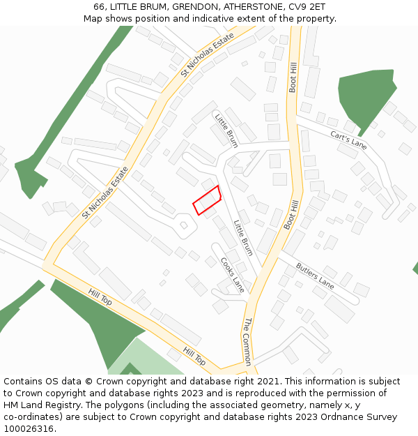 66, LITTLE BRUM, GRENDON, ATHERSTONE, CV9 2ET: Location map and indicative extent of plot