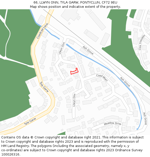 66, LLWYN ONN, TYLA GARW, PONTYCLUN, CF72 9EU: Location map and indicative extent of plot