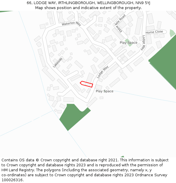 66, LODGE WAY, IRTHLINGBOROUGH, WELLINGBOROUGH, NN9 5YJ: Location map and indicative extent of plot