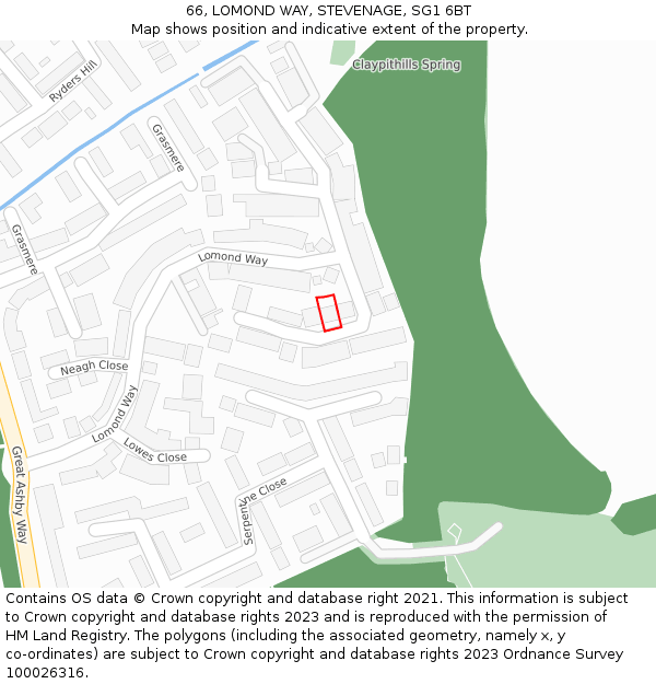 66, LOMOND WAY, STEVENAGE, SG1 6BT: Location map and indicative extent of plot