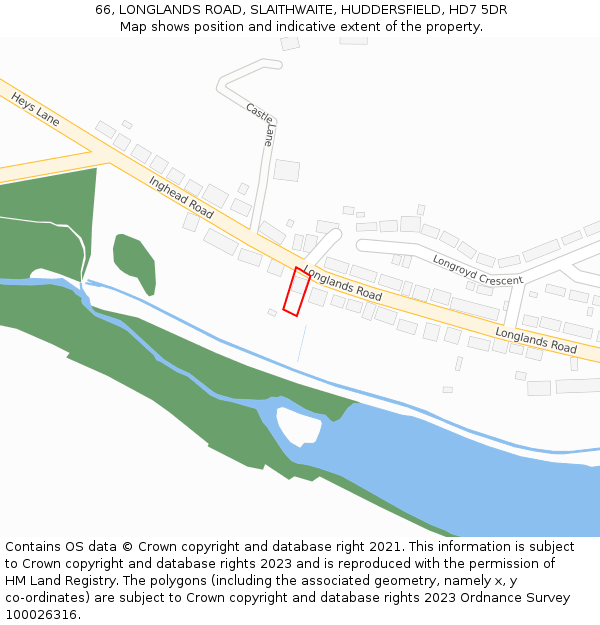 66, LONGLANDS ROAD, SLAITHWAITE, HUDDERSFIELD, HD7 5DR: Location map and indicative extent of plot