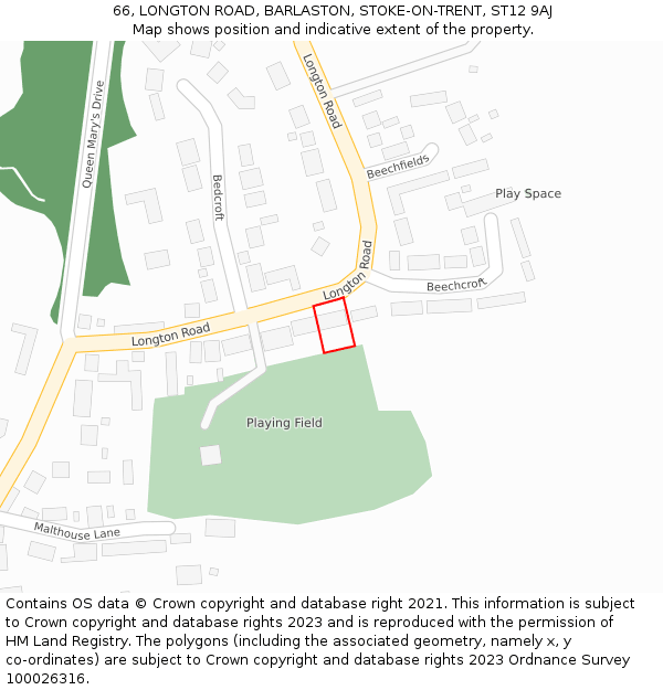 66, LONGTON ROAD, BARLASTON, STOKE-ON-TRENT, ST12 9AJ: Location map and indicative extent of plot