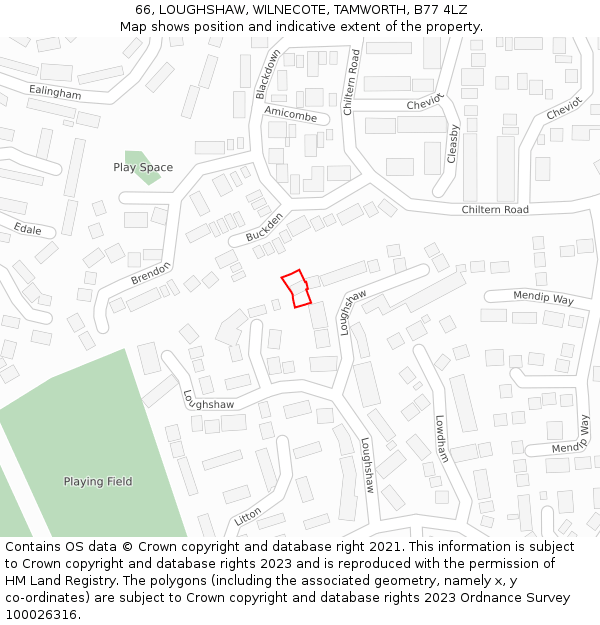 66, LOUGHSHAW, WILNECOTE, TAMWORTH, B77 4LZ: Location map and indicative extent of plot