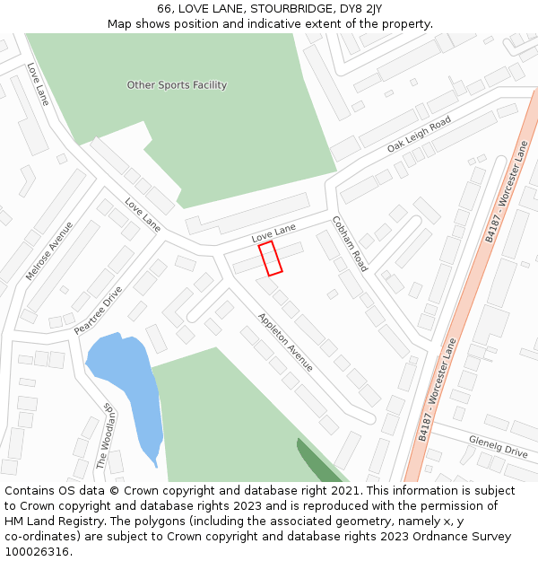 66, LOVE LANE, STOURBRIDGE, DY8 2JY: Location map and indicative extent of plot