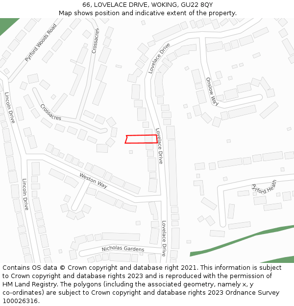66, LOVELACE DRIVE, WOKING, GU22 8QY: Location map and indicative extent of plot