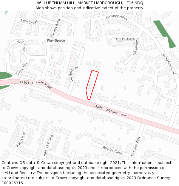 66, LUBENHAM HILL, MARKET HARBOROUGH, LE16 9DQ: Location map and indicative extent of plot