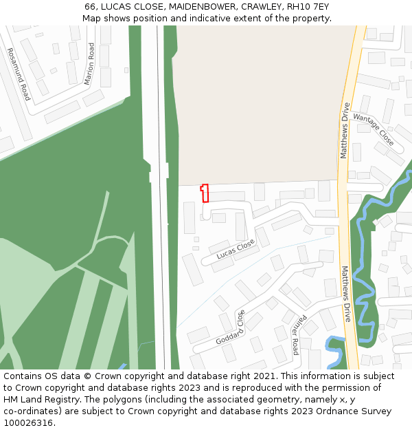 66, LUCAS CLOSE, MAIDENBOWER, CRAWLEY, RH10 7EY: Location map and indicative extent of plot