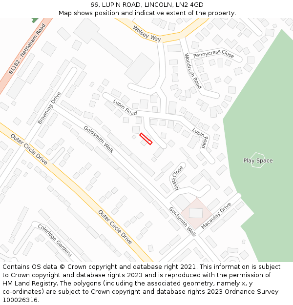 66, LUPIN ROAD, LINCOLN, LN2 4GD: Location map and indicative extent of plot