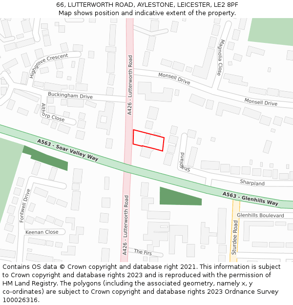 66, LUTTERWORTH ROAD, AYLESTONE, LEICESTER, LE2 8PF: Location map and indicative extent of plot