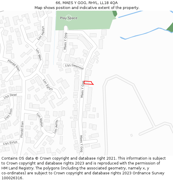 66, MAES Y GOG, RHYL, LL18 4QA: Location map and indicative extent of plot