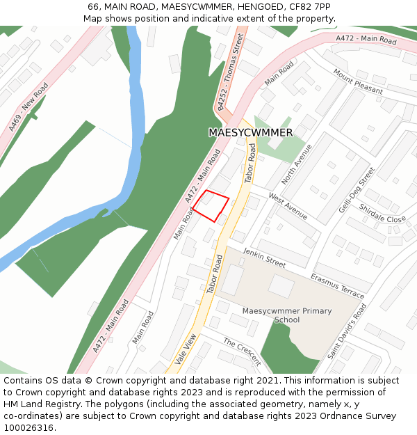 66, MAIN ROAD, MAESYCWMMER, HENGOED, CF82 7PP: Location map and indicative extent of plot