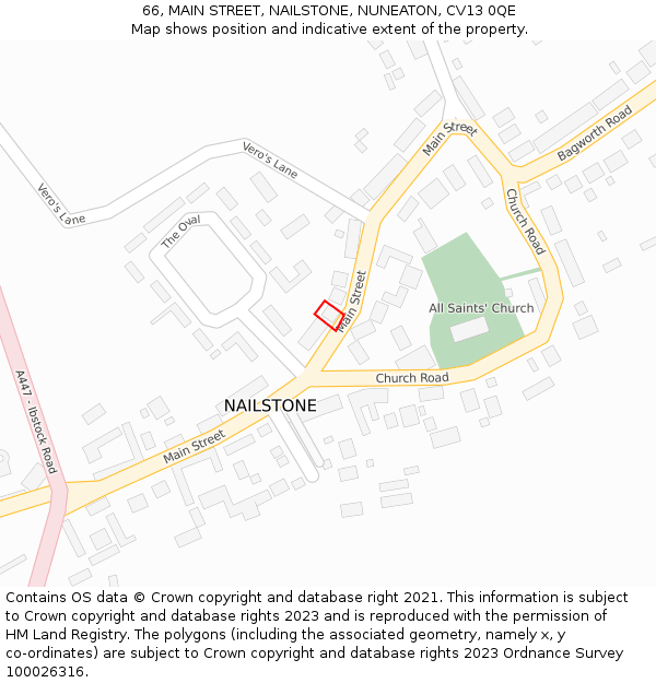 66, MAIN STREET, NAILSTONE, NUNEATON, CV13 0QE: Location map and indicative extent of plot