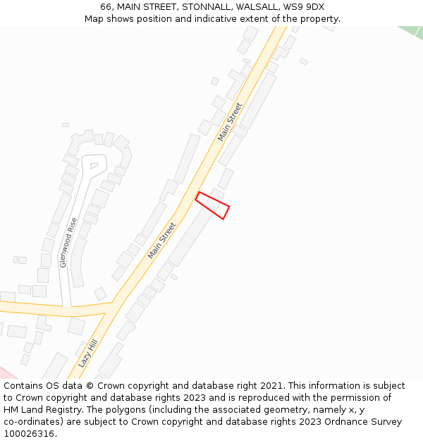 66, MAIN STREET, STONNALL, WALSALL, WS9 9DX: Location map and indicative extent of plot